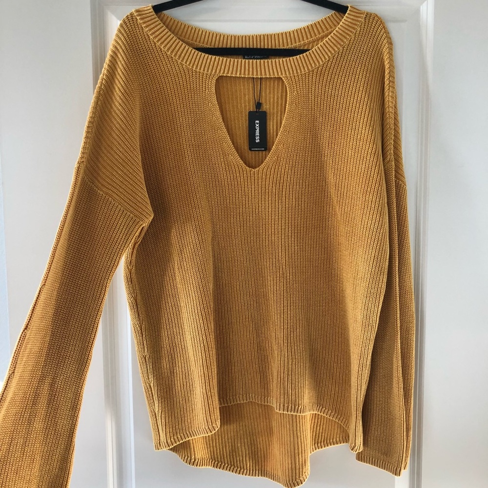 NWT! Yellow “Express” Medium Bell Sleeve Sweater